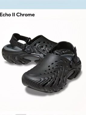 CROCS Echo II Chrome Men's Black Slip-On Clog Sandals with Heel Strap